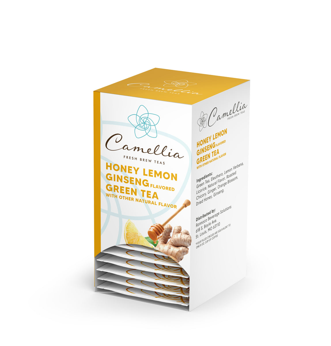 Camellia Honey Lemon Ginseng Flavored Green Hot Tea Packets