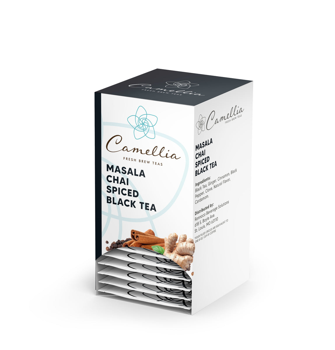Camellia Masala Chai Spiced Black Hot Tea Packets Ronnoco Coffee