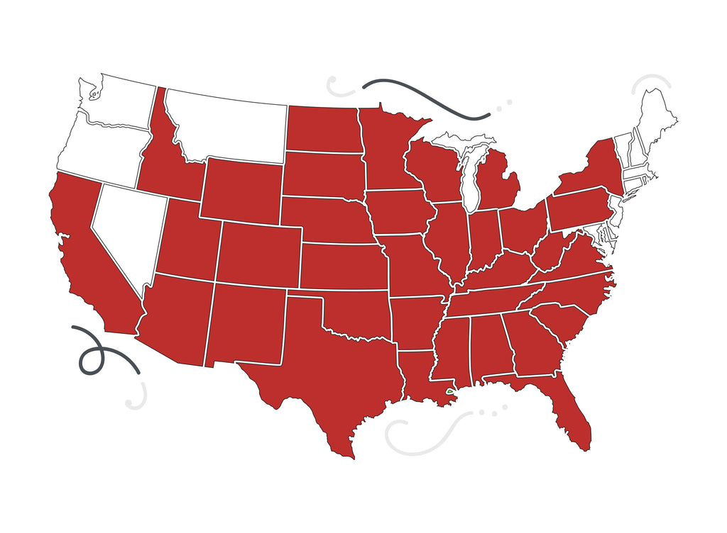 A map of the United States showing states where Ronnoco Coffee is sold.